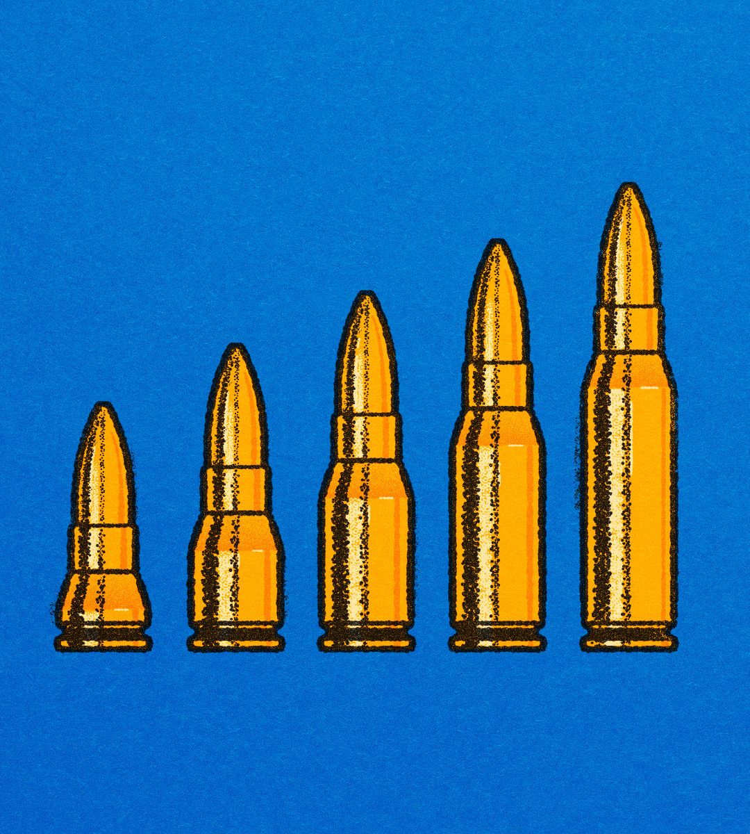 A bar graph made up of bullets getting bigger.