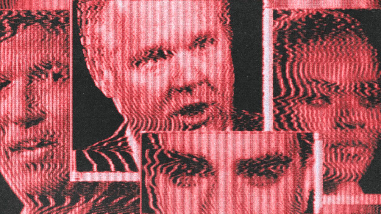 A collage showing distorted faces of Tucker Carlson, Rush Limbaugh, Candace Owens and Ben Shapiro.