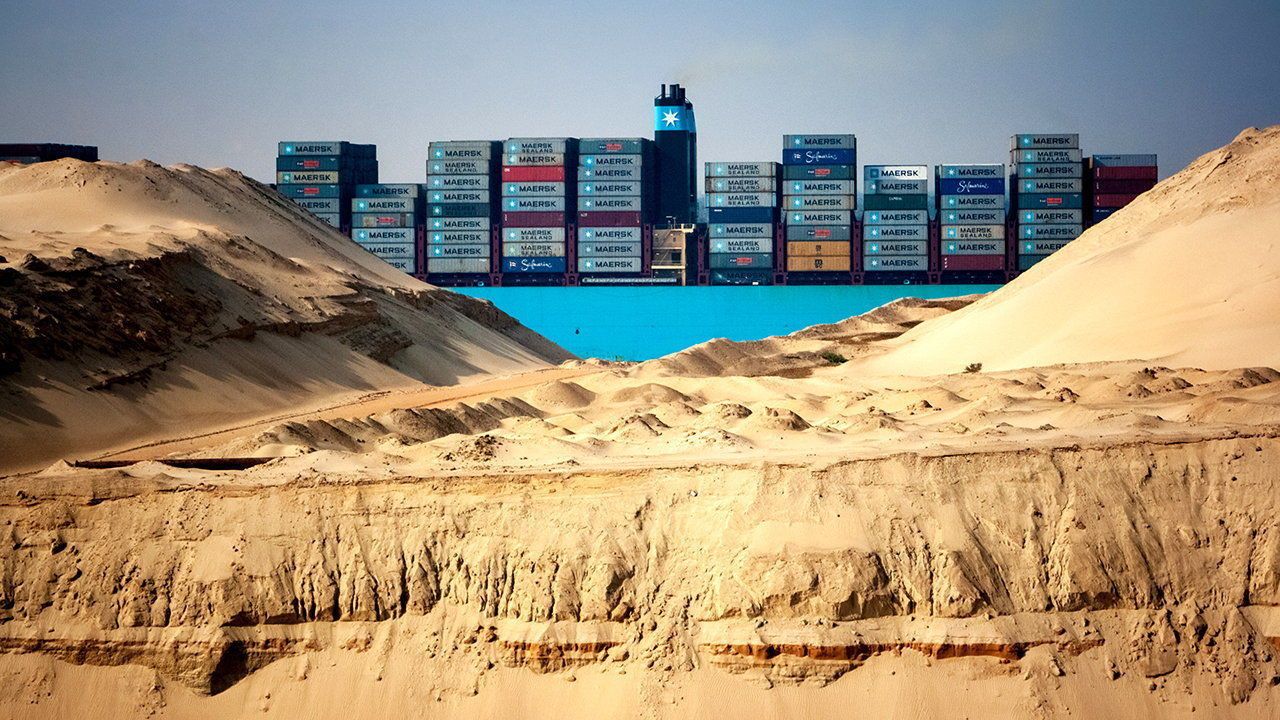Shipping container in the Suez Canal.