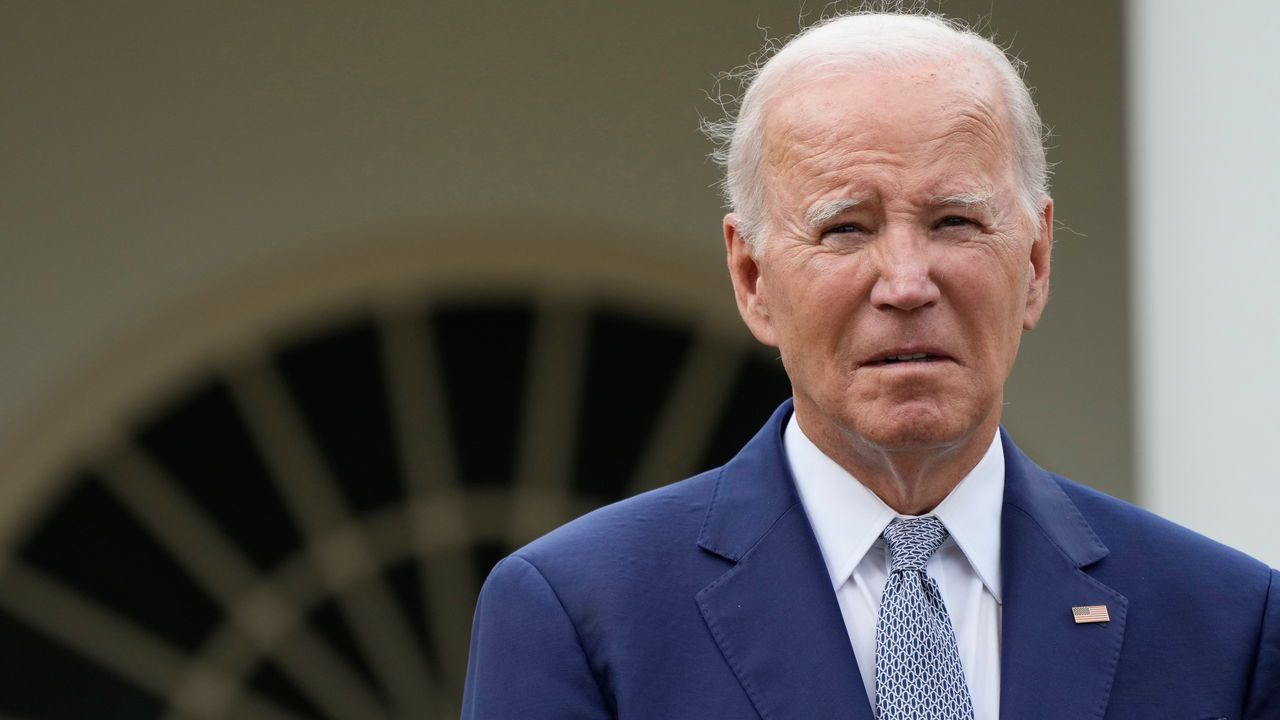 President Joe Biden in the Rose Garden of the White House in Washington.