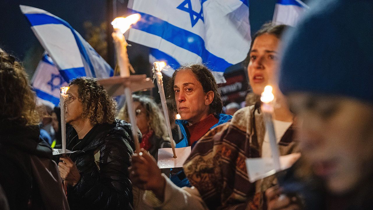 Families of the hostages in Gaza join with members of the public in a march around the Knesset