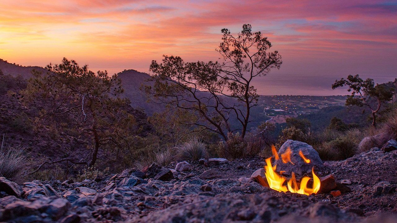  Underground gas flames of Mount Chimaera, Cirali, Turkey.